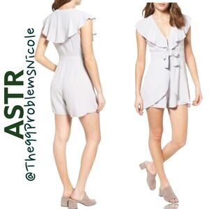 ASTR blue romper with ruffle front detail